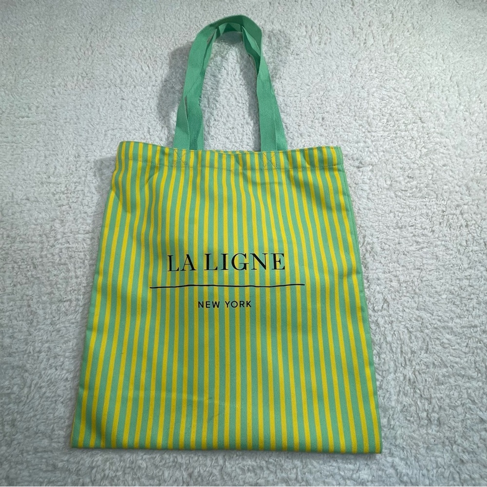 La Ligne NY Green Yellow Stripe Small Shopper Tote - Picture 2 of 7